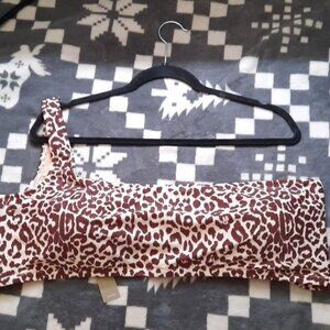 J. Crew NWT Re-imagined Brown Cheetah Print One Shoulder Bikini Top Size 3X
